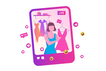vlogger making content and live streaming on social media vector illustration. Influencer, youtuber, vlogger, live streaming  and content creator concept