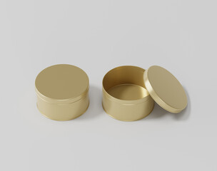 Metal container, Blank gold round tin container box, 3d rendering, 3d illustration