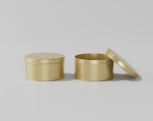 Metal container, Blank gold round tin container box, 3d rendering, 3d illustration
