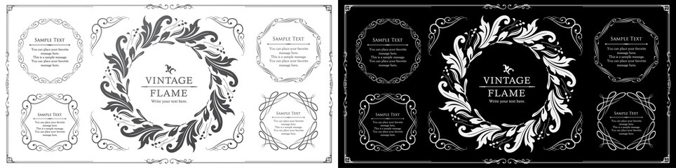 高級感のある豪華なあしらい。見出しや飾り罫のセット。デザイン素材。装飾素材。	
