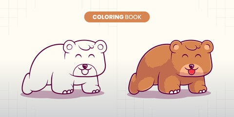 hand drawn cute grizzly bear illustration coloring book for children to fill in