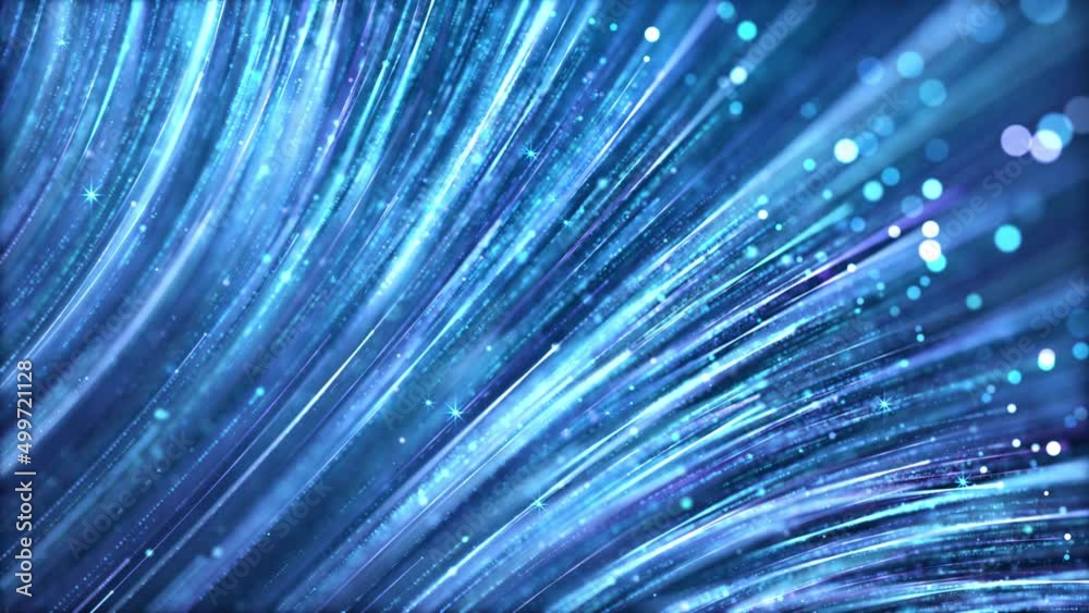 Wall mural blue particle stripes are constantly rising, shining particle light video. elegant particle line bac