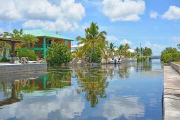 Canal waterway for boats leading to the ocean in the Florida Keys.