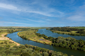 Fototapeta na wymiar stretch of channel of the tiete-parana waterway, on the tiete river