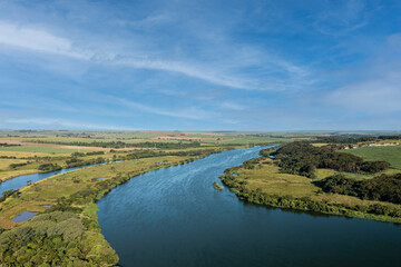 stretch of channel of the tiete-parana waterway, on the tiete river