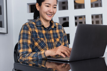 woman work using computer hand typing laptop keyboard contact us.student study learning education online.adult professional people chatting search at office.concept for technology device business