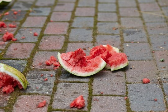 Dropped watermelon on the ground