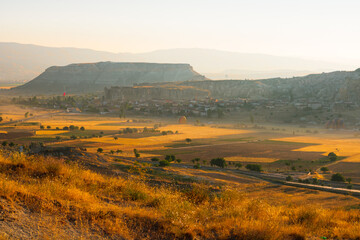 Cappadocia view at sunrise in the morning. Travel to Cappadocia background