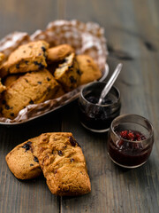 Square American style scones with cranberries and blueberries