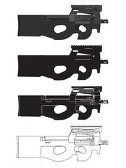 P90 submachine gun. Vector illustration set