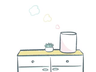 棚に置いた加湿器と観葉植物のインテリア