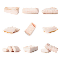 Raw pork fat on white background