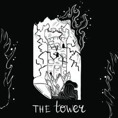 The tower tarot card. Dark gothic illustration. 