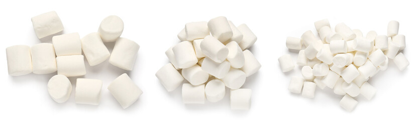 Fototapeta na wymiar Set of tasty marshmallows isolated on white