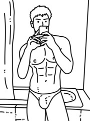 black and white of cute man cartoon for coloring