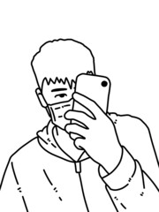 black and white of cute man cartoon for coloring