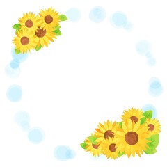 beautiful　watercolor　sunflower　circle　frame　illustration