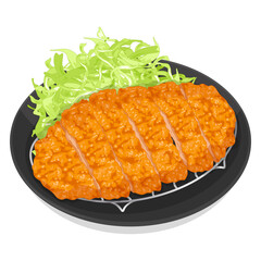 Japanese tonkatsu fried pork cutlet recipe isolated on white background illustration vector.