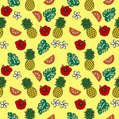 Floral tropical seamless pattern for wallpaper or fabric. Beautiful design for wallpapers, textiles, fabrics, wrapping paper. Pattern with flowers and leaves.