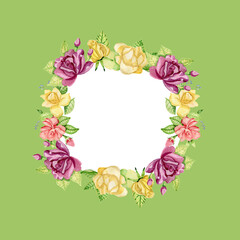 square banner with space for inscription rose flowers watercolor cute romantically