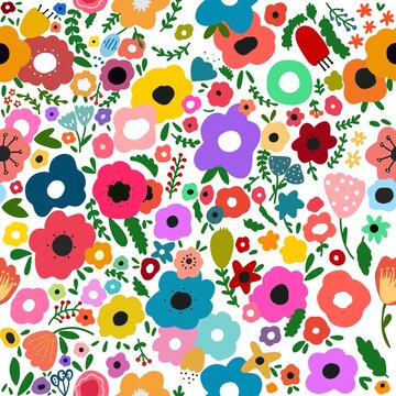 Cute seamless pattern in small flower.Small colorful flowers. © Anchalee