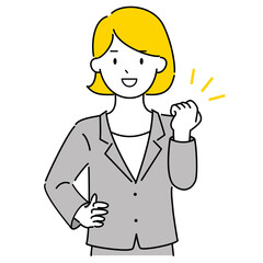 腰に手を当ててガッツポーズをする若い女性コンサルタントあるいはビジネスウーマンのイラスト素材