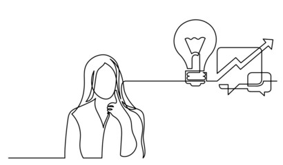 one line drawing of person thinking about idea solving problems finding solutions