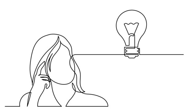 one line drawing of person thinking about idea solving problems finding solutions