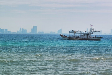 tropical beach and blue sky in nature                                                             