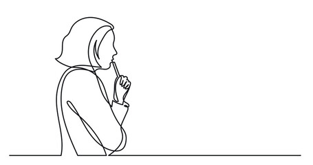 one line drawing of woman thinking finding solutions solving problems