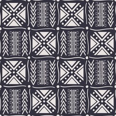 Illustration contemporary blue color african tribal mudcloth drawing square shape seamless pattern background. Use for fabric, textile, interior decoration elements, upholstery, wrapping.