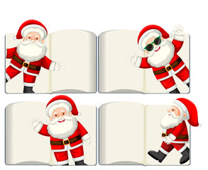 Set of different opened blank books with Santa Claus