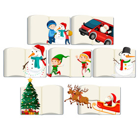 Set of different opened blank books with Santa Claus