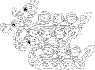 a vector of three boats in a dragon boat race in black and white colours
