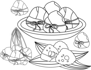a vector of zongzi in many different styles in black and white colours