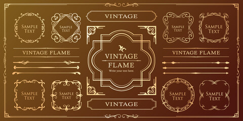 高級感のある豪華なあしらい。見出しや飾り罫のセット。デザイン素材。装飾素材。