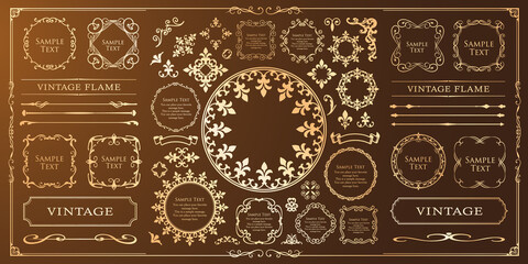 高級感のある豪華なあしらい。見出しや飾り罫のセット。デザイン素材。装飾素材。