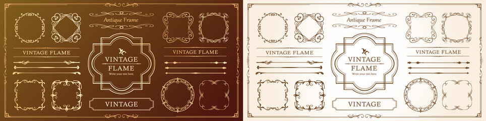高級感のある豪華なあしらい。見出しや飾り罫のセット。デザイン素材。装飾素材。
