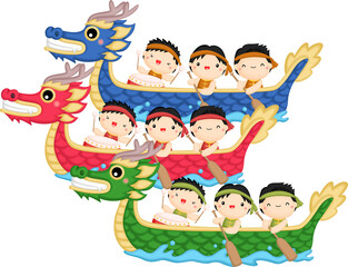 a vector of three boats in the dragon boat race
