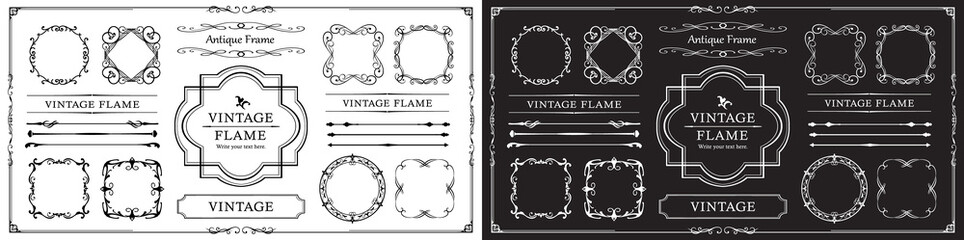 高級感のある豪華なあしらい。見出しや飾り罫のセット。デザイン素材。装飾素材。