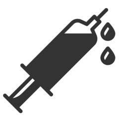 Simple syringe solid icon, surgical instrucments small shadow monotone color on the white background