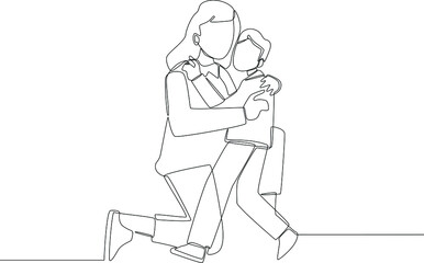 Fototapeta premium One continuous line drawing of affectionate mother and son. Trendy single line draw design vector graphic illustration.