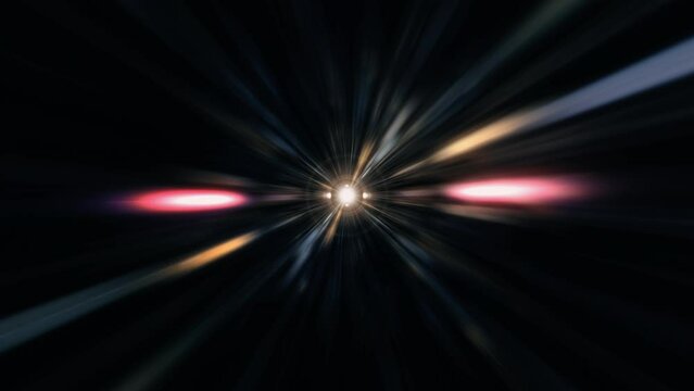 Abstract radial glow light streak vortex tunnel with center optical flare light shine ray. 4K 3D rendering seamless loop futuristic mesh background. Abstract sci-fi texture with shining flare net rota