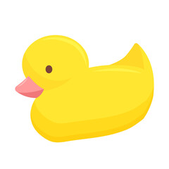 Yellow rubber duck isolated on white. Vector Bath baby toy in cartoon style