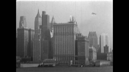 Manhattan Skyline 1938 - Views of the Manhattan skyline from a ship departing New York in 1938.