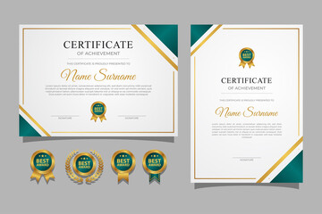Modern elegant gold certificate template with badge