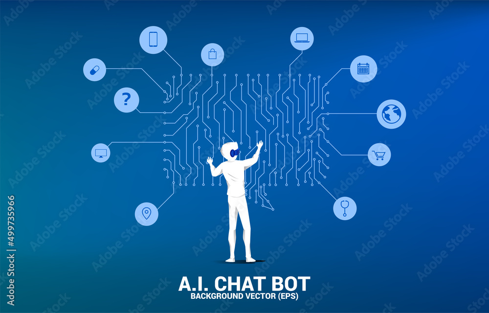 Poster silhouette businessman wear vr glasses with talk bubble icon with dot and line connections with circ