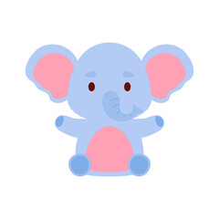 Cute little sitting elephant. Cartoon animal character design for kids t-shirts, nursery decoration, baby shower, greeting cards, invitations, bookmark, house interior. Vector stock illustration