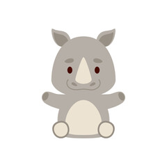 Cute little sitting rhino. Cartoon animal character design for kids t-shirts, nursery decoration, baby shower, greeting cards, invitations, bookmark, house interior. Vector stock illustration
