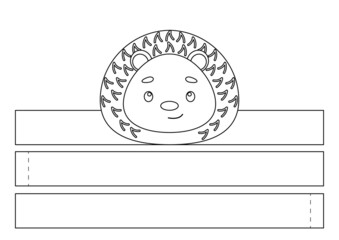 Printable hedgehog paper crown. Fun accessory for entertainment. Diy cut party ribbon template for birthday, christmas, baby shower. Print, color, cut and glue. Vector stock illustration.